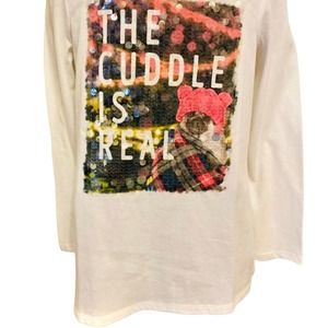 Justice Pug Dog The Cuddle is Real Sequin White Long Sleeve Top Size 14/16